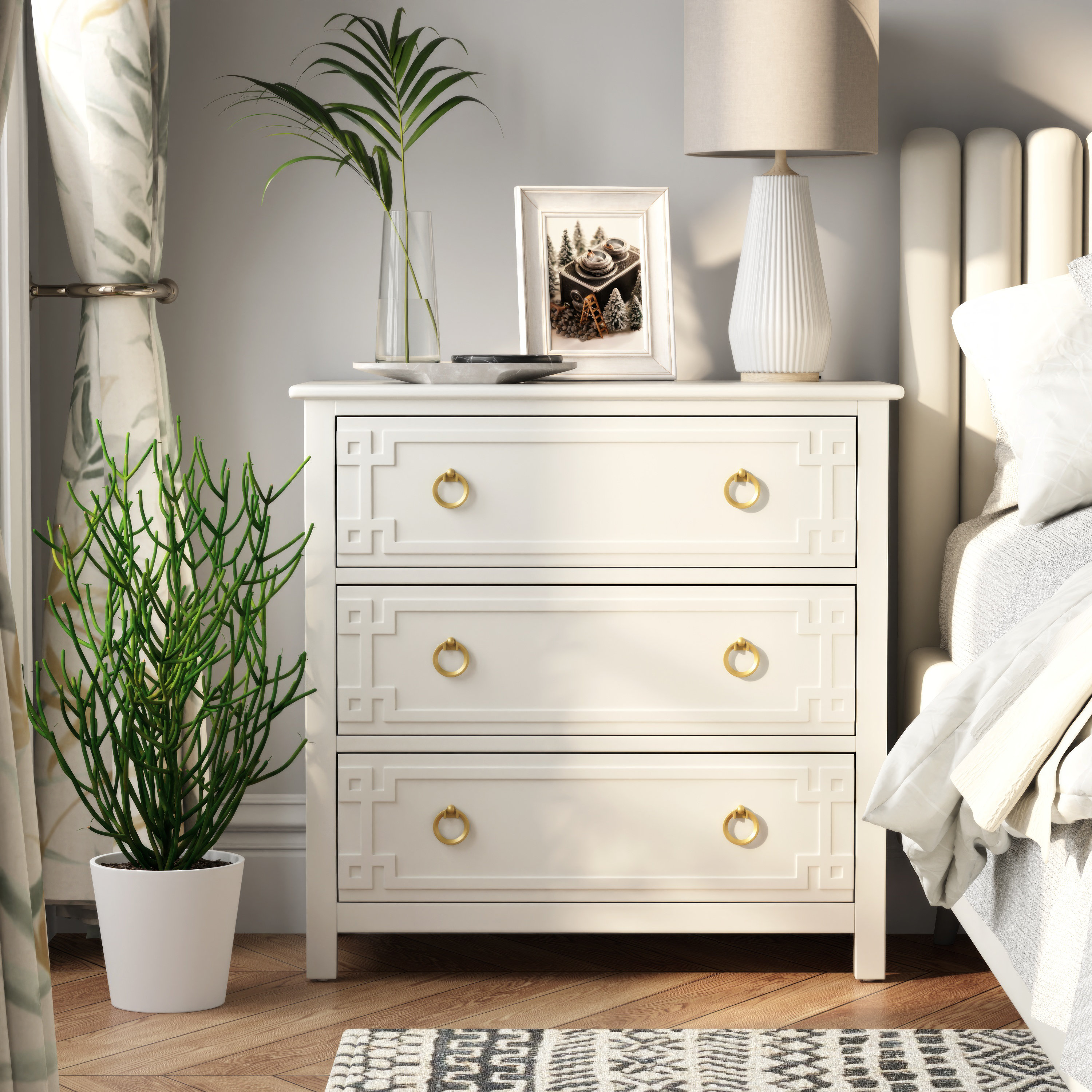 Breakwater Bay Farmhouse White 3-Drawer Dresser, Assembly Required